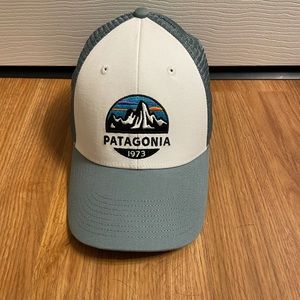 Blue and white Patagonia baseball hat
